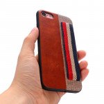 Wholesale iPhone 8 Plus / 7 Plus Striped Hand Strap Grip Holder PU Leather Case (Red)